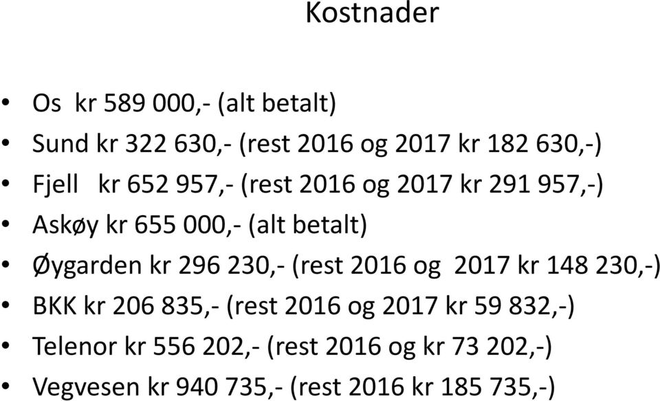 kr 296230,-(rest 2016 og 2017 kr 148230,-) BKK kr 206835,-(rest 2016 og 2017 kr