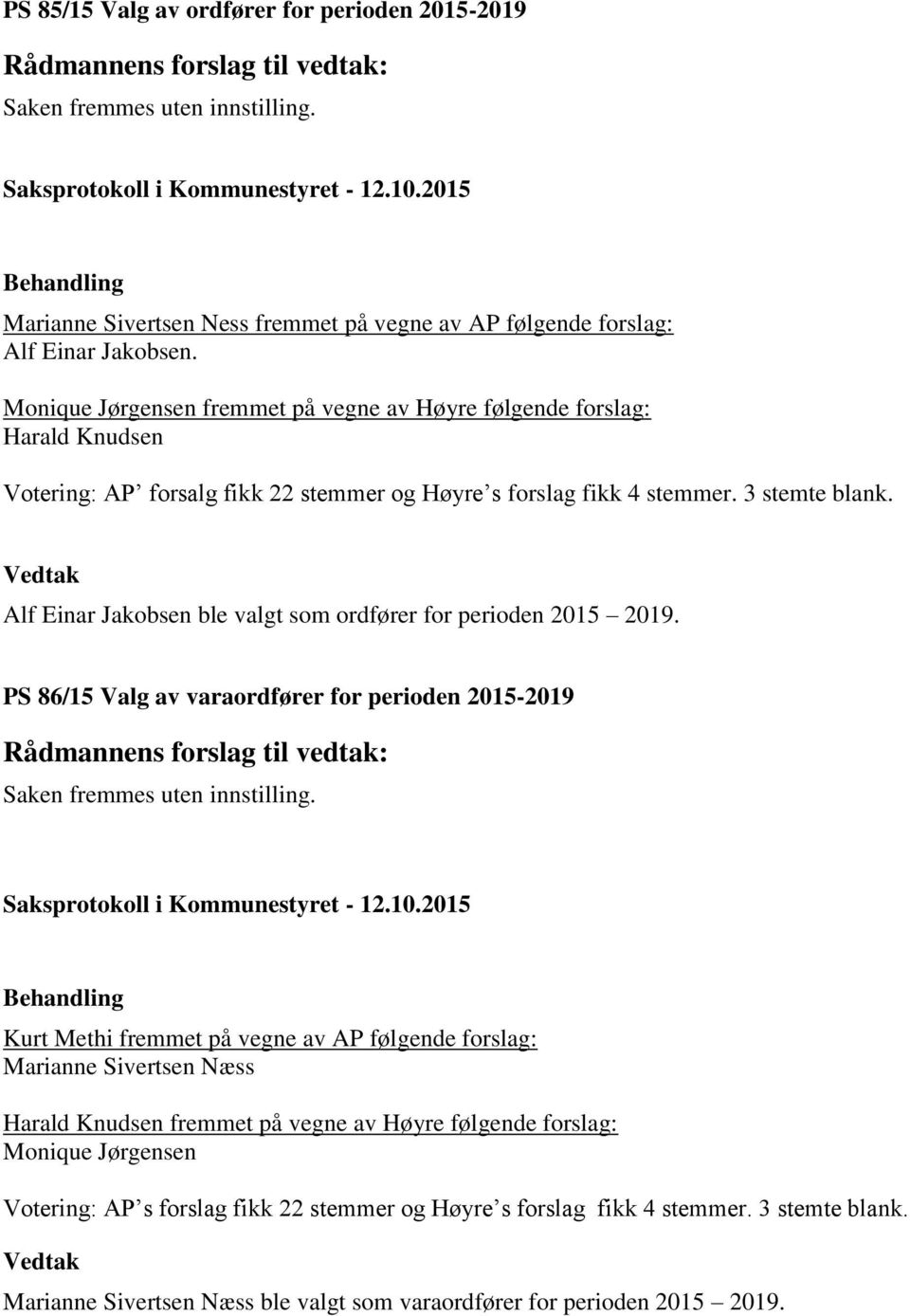 Alf Einar Jakobsen ble valgt som ordfører for perioden 2015 2019.