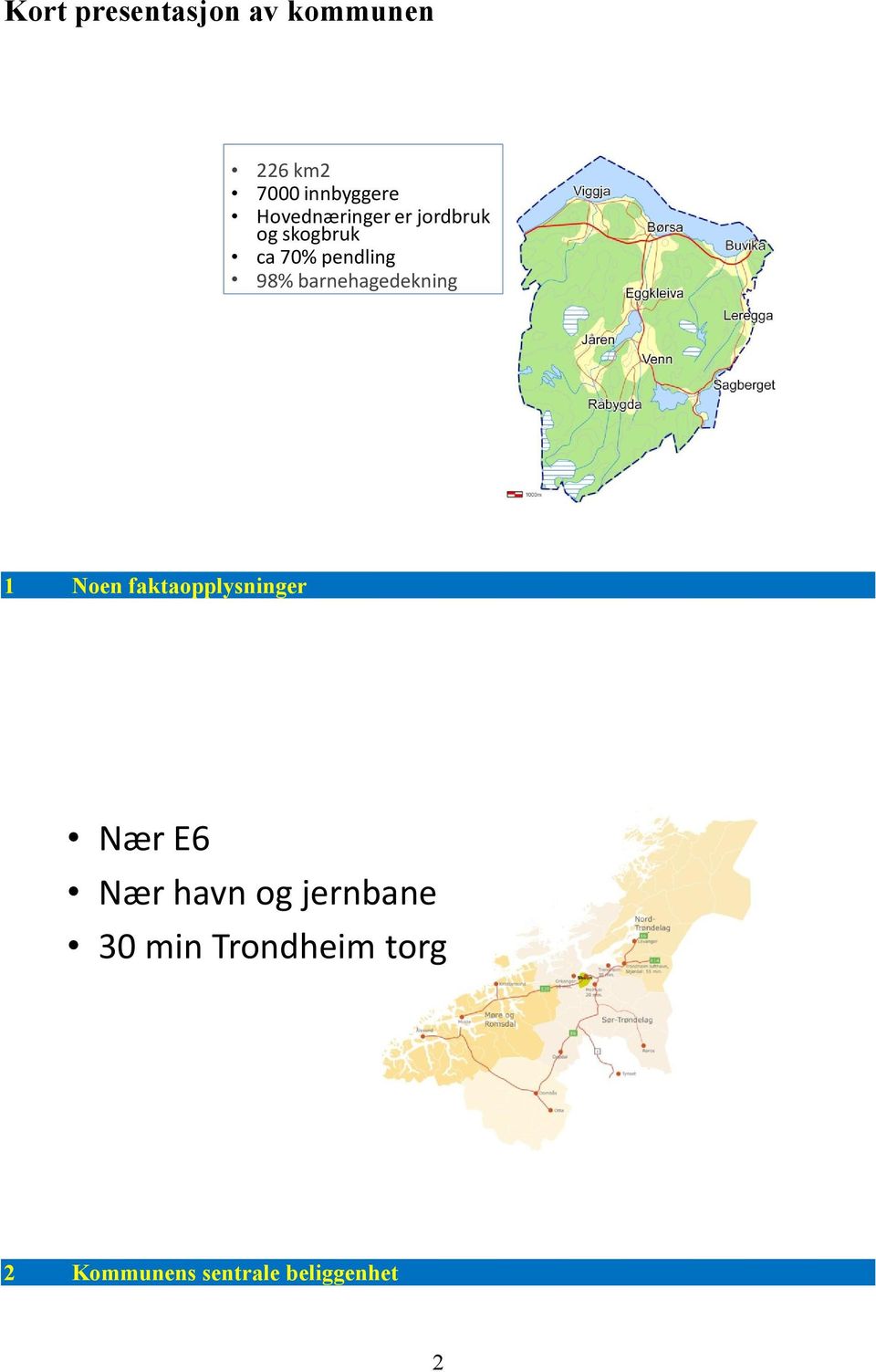 barnehagedekning 1 Noen faktaopplysninger SKAUN KOMMUNE Nær E6 Nær