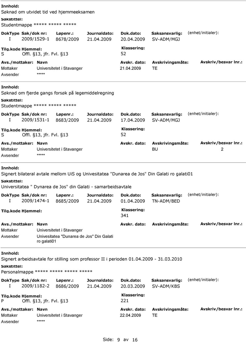 2009 V-ADM/MGJ B 2 nnhold: ignert bilateral avtale mellom i og nivesitatea "Dunarea de Jos" Din Galati ro galati01 niversitatea " Dynarea de Jos" din Galati -