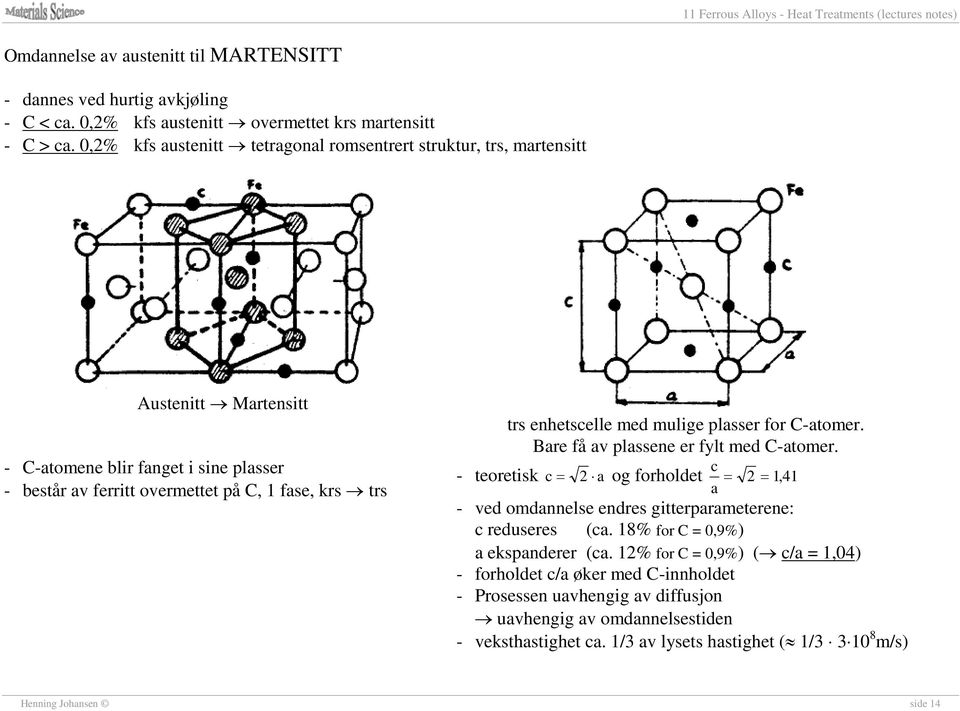 enhetscelle med mulige plasser for C-atomer. Bare få av plassene er fylt med C-atomer.