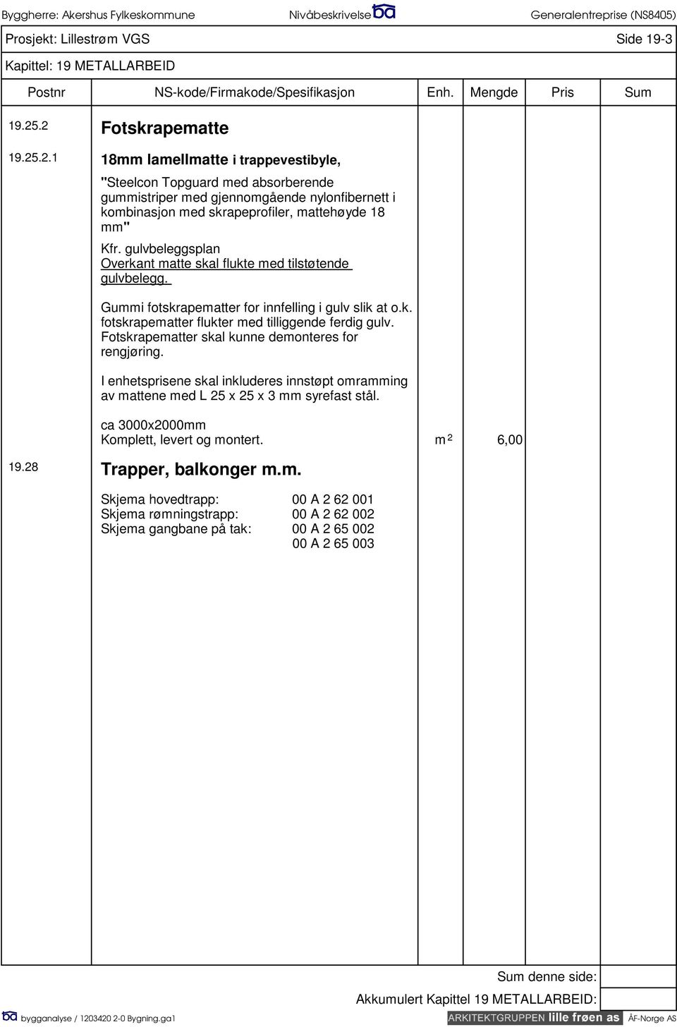 gulvbeleggsplan Overkant matte skal flukte med tilstøtende gulvbelegg. Gummi fotskrapematter for innfelling i gulv slik at o.k. fotskrapematter flukter med tilliggende ferdig gulv.