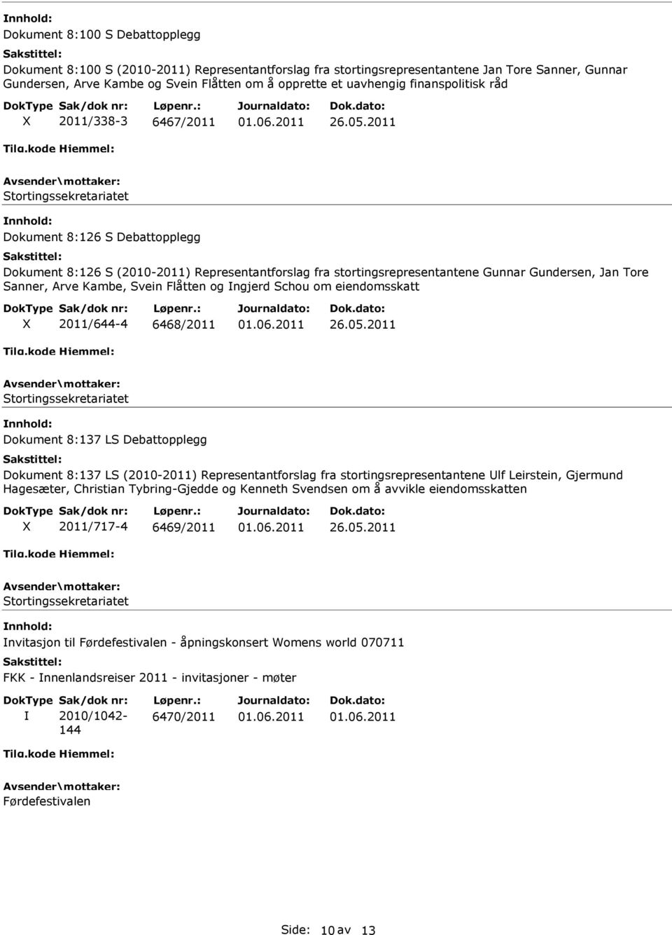 2011 Stortingssekretariatet Dokument 8:126 S Debattopplegg Dokument 8:126 S (2010-2011) Representantforslag fra stortingsrepresentantene Gunnar Gundersen, Jan Tore Sanner, Arve Kambe, Svein Flåtten