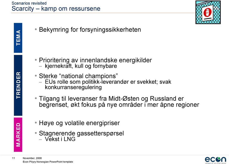 politikk-leverandør er svekket; svak konkurranseregulering Tilgang til leveranser fra Midt-Østen og Russland er