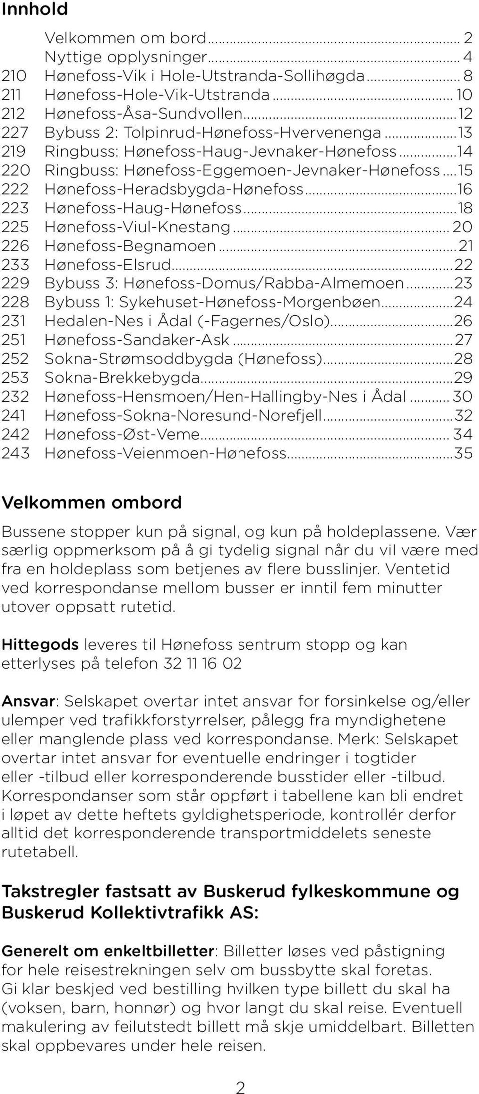 ..16 223 Hønefoss-Haug-Hønefoss...18 225 Hønefoss-Viul-Knestang... 20 226 Hønefoss-Begnamoen...21 233 Hønefoss-Elsrud...22 229 Bybuss 3: Hønefoss-Domus/Rabba-Almemoen.
