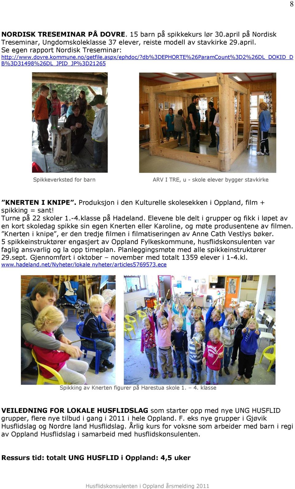 Produksjon i den Kulturelle skolesekken i Oppland, film + spikking = sant! Turne på 22 skoler 1.-4.klasse på Hadeland.