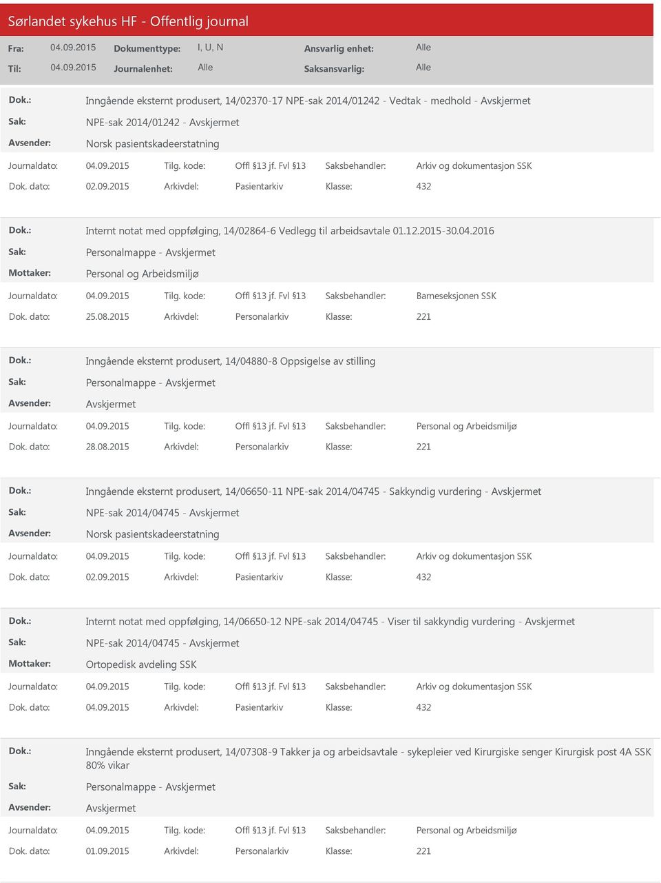 2015 Arkivdel: Personalarkiv Inngående eksternt produsert, 14/04880-8 Oppsigelse av stilling Personalmappe - Dok. dato: 28.08.