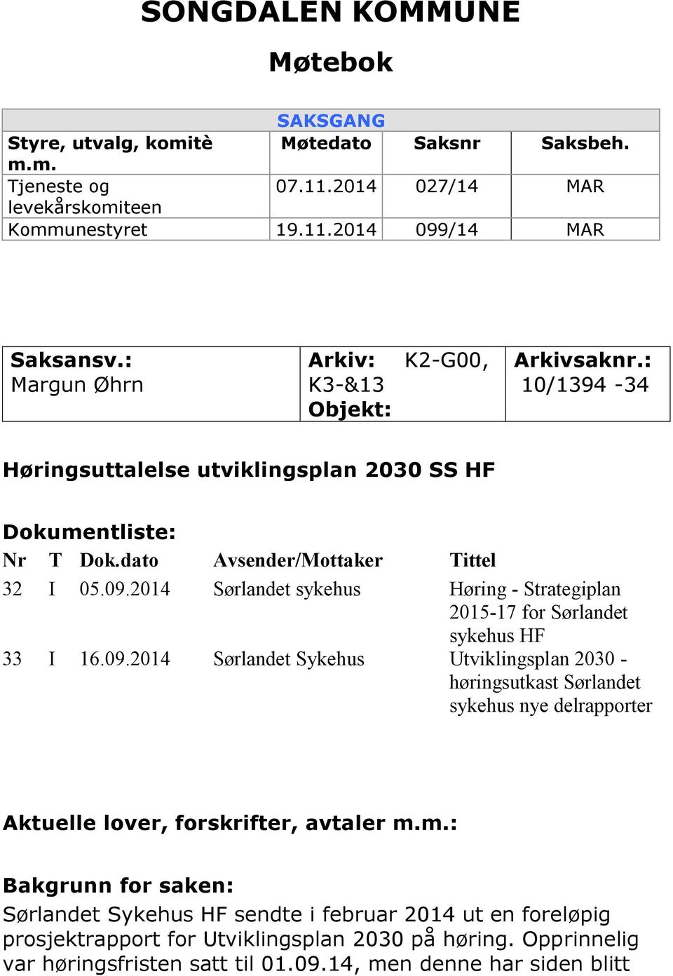 2014 Sørlandet sykehus Høring - Strategiplan 2015-17 for Sørlandet sykehus HF 33 I 16.09.