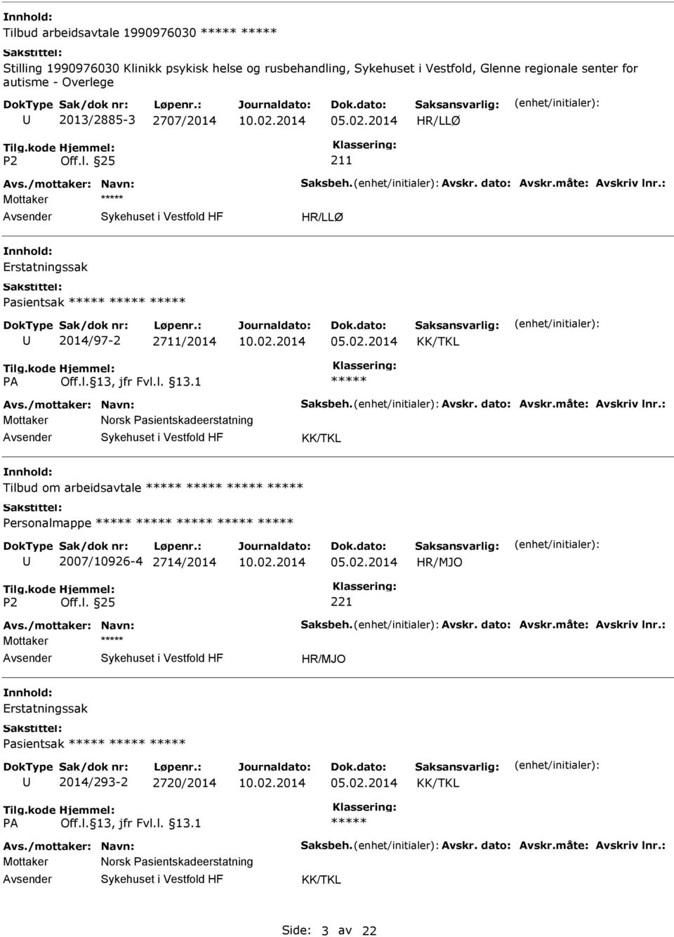 /mottaker: Navn: Saksbeh. Avskr. dato: Avskr.måte: Avskriv lnr.: Mottaker Erstatningssak Pasientsak 2014/293-2 2720/2014 KK/TKL Avs./mottaker: Navn: Saksbeh. Avskr. dato: Avskr.måte: Avskriv lnr.: Mottaker Norsk Pasientskadeerstatning KK/TKL Side: 3 av 22