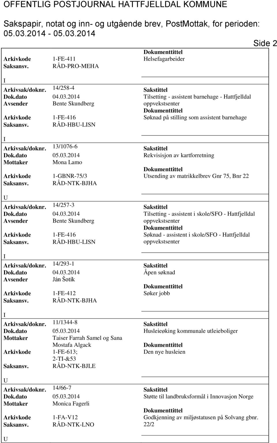 13/1076-6 Sakstittel Dok.dato 05.03.2014 Rekvisisjon av kartforretning Mottaker Mona Lamo Arkivkode 1-GBNR-75/3 tsending av matrikkelbrev Gnr 75, Bnr 22 Saksansv. RÅD-NTK-BJHA Arkivsak/doknr.