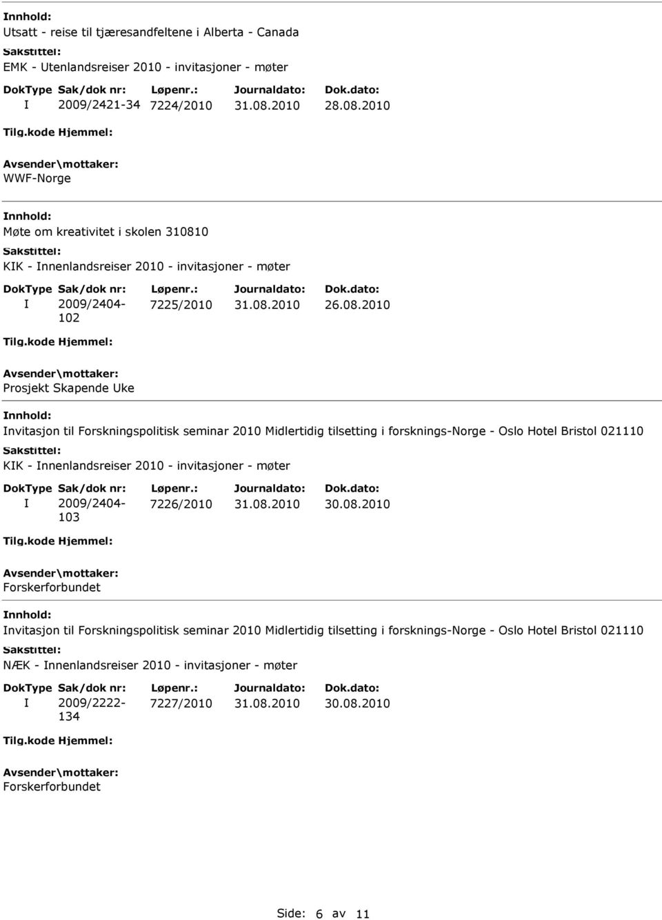 0 KK - nnenlandsreiser 2010 - invitasjoner - møter 102 7225/2010 26.08.