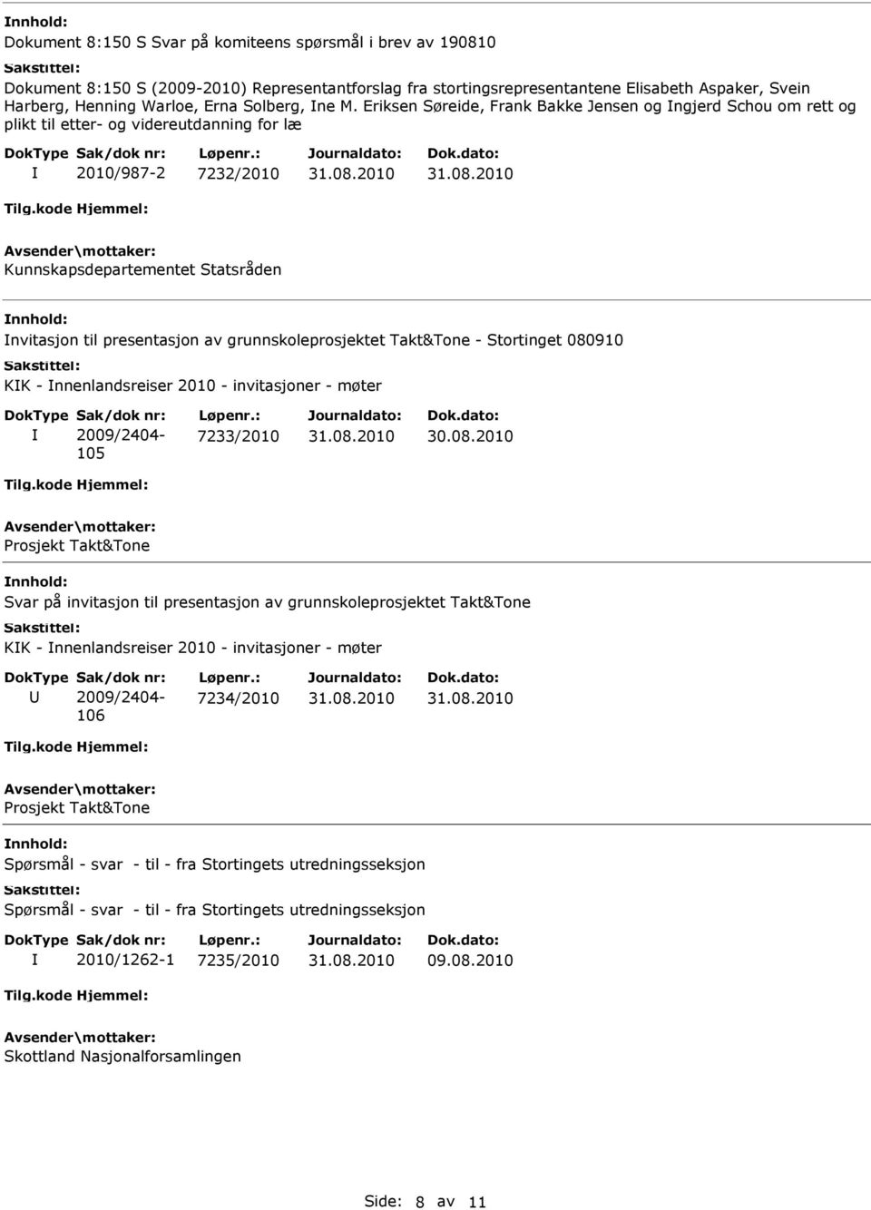 Eriksen Søreide, Frank Bakke Jensen og ngjerd Schou om rett og plikt til etter- og videreutdanning for læ 2010/987-2 7232/2010 Kunnskapsdepartementet Statsråden nvitasjon til presentasjon av