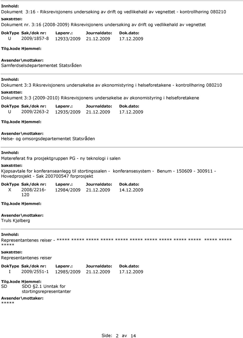 helseforetakene - kontrollhøring 080210 Dokument 3:3 (2009-2010) Riksrevisjonens undersøkelse av økonomistyring i helseforetakene 2009/2263-2 12935/2009 Helse- og omsorgsdepartementet Statsråden