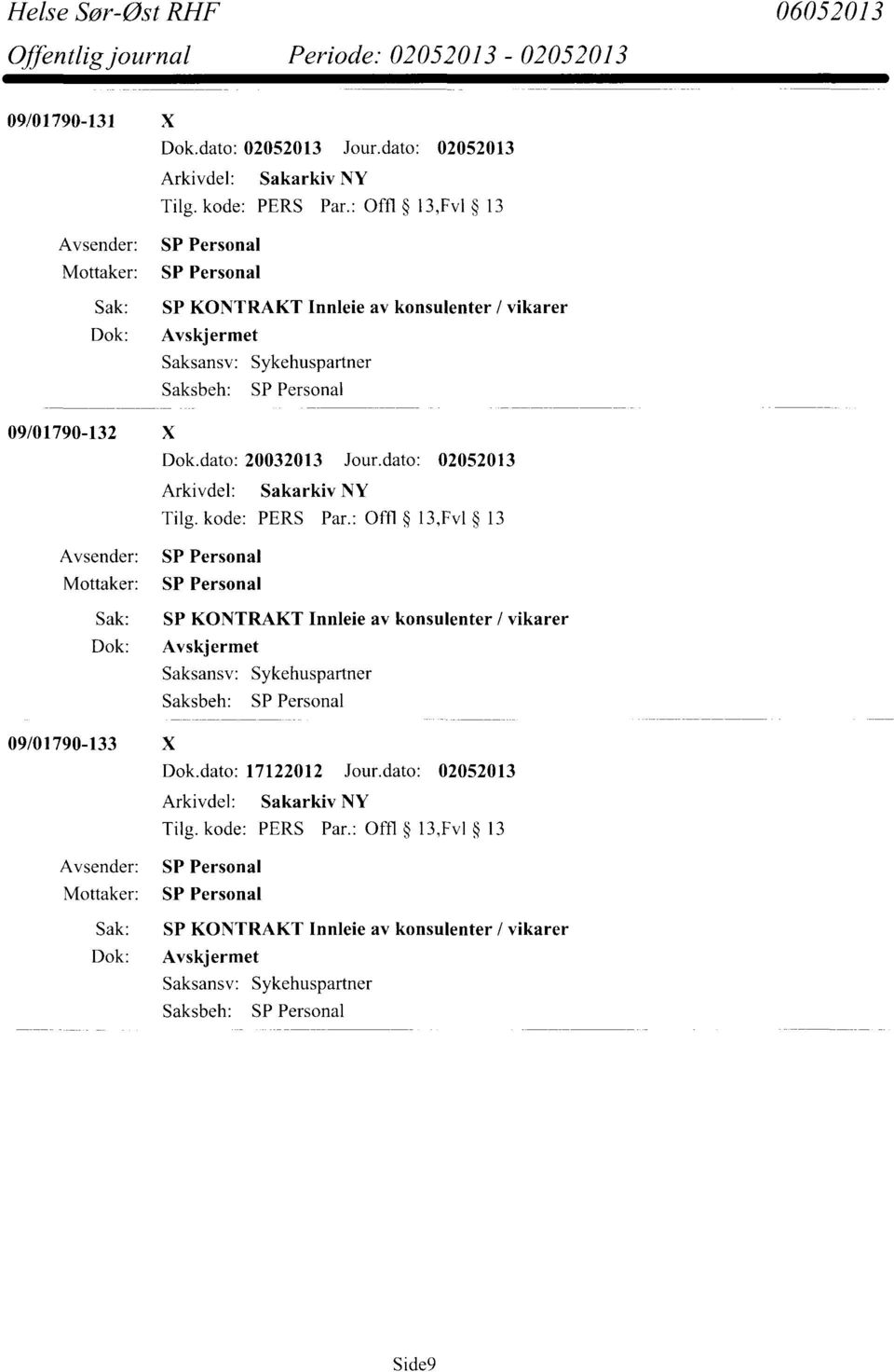 dato: 02052013 Sak: SP KONTRAKT Innleie av konsulenter / vikarer Dok: Avskj ermet Saksansv: Sykehuspartner