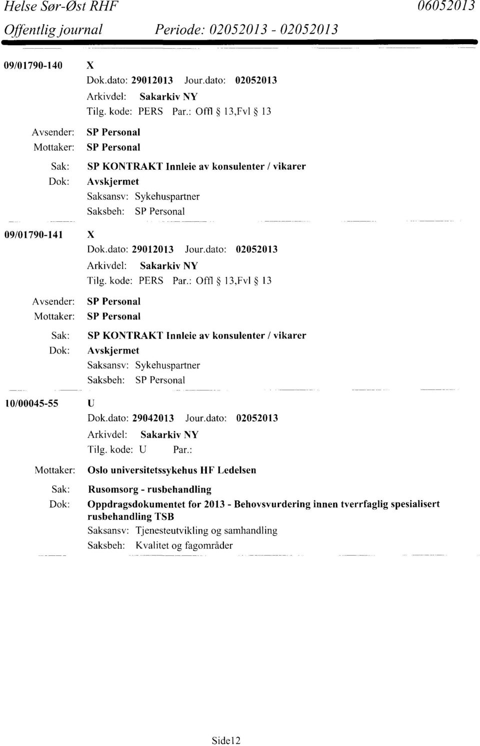 dato: 02052013 Sak: SP KONTRAKT Innleie av konsulenter / vikarer Saksansv: Sykehuspartner 10/00045-55 Dok.dato: 29042013 Jour.