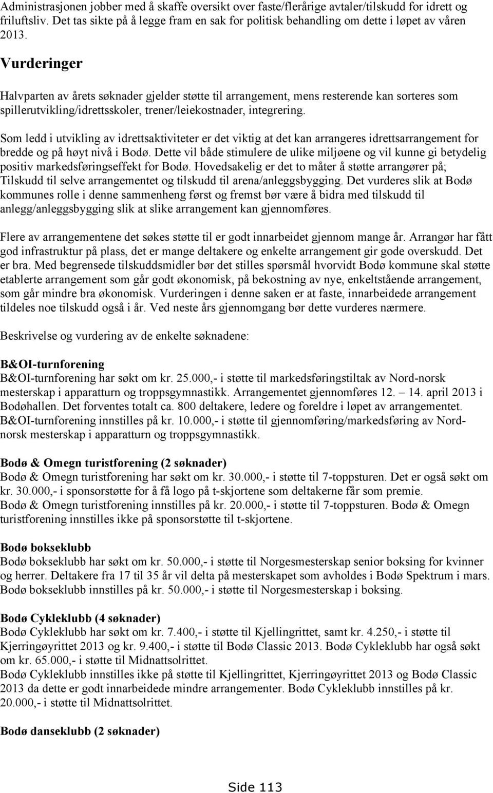 Vurderinger Halvparten av årets søknader gjelder støtte til arrangement, mens resterende kan sorteres som spillerutvikling/idrettsskoler, trener/leiekostnader, integrering.