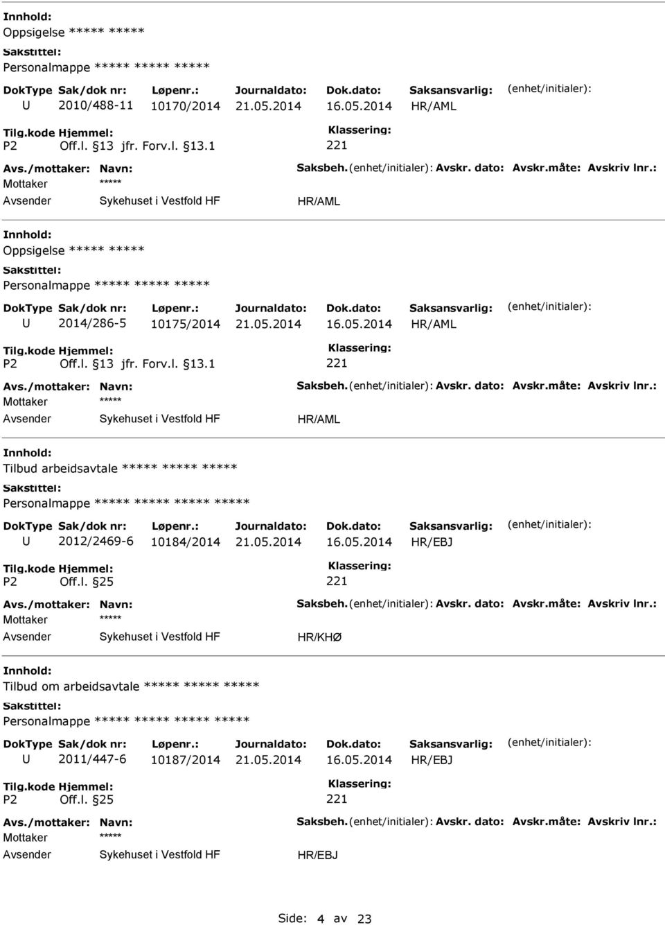 : Tilbud arbeidsavtale 2012/2469-6 10184/2014 Avs./mottaker: Navn: Saksbeh. Avskr. dato: Avskr.