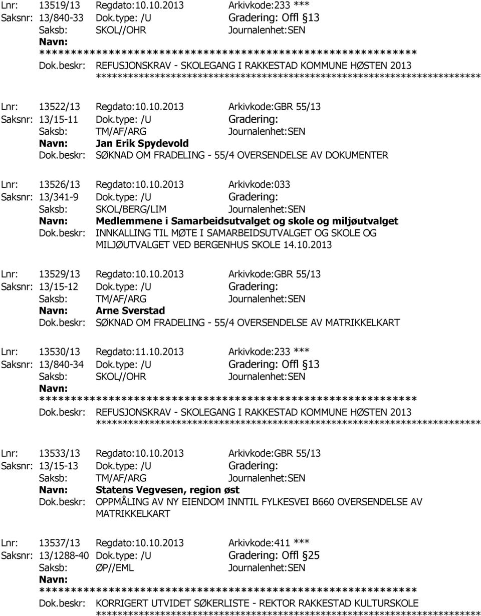 type: /U Gradering: Saksb: SKOL/BERG/LIM Journalenhet:SEN Medlemmene i Samarbeidsutvalget og skole og miljøutvalget Dok.