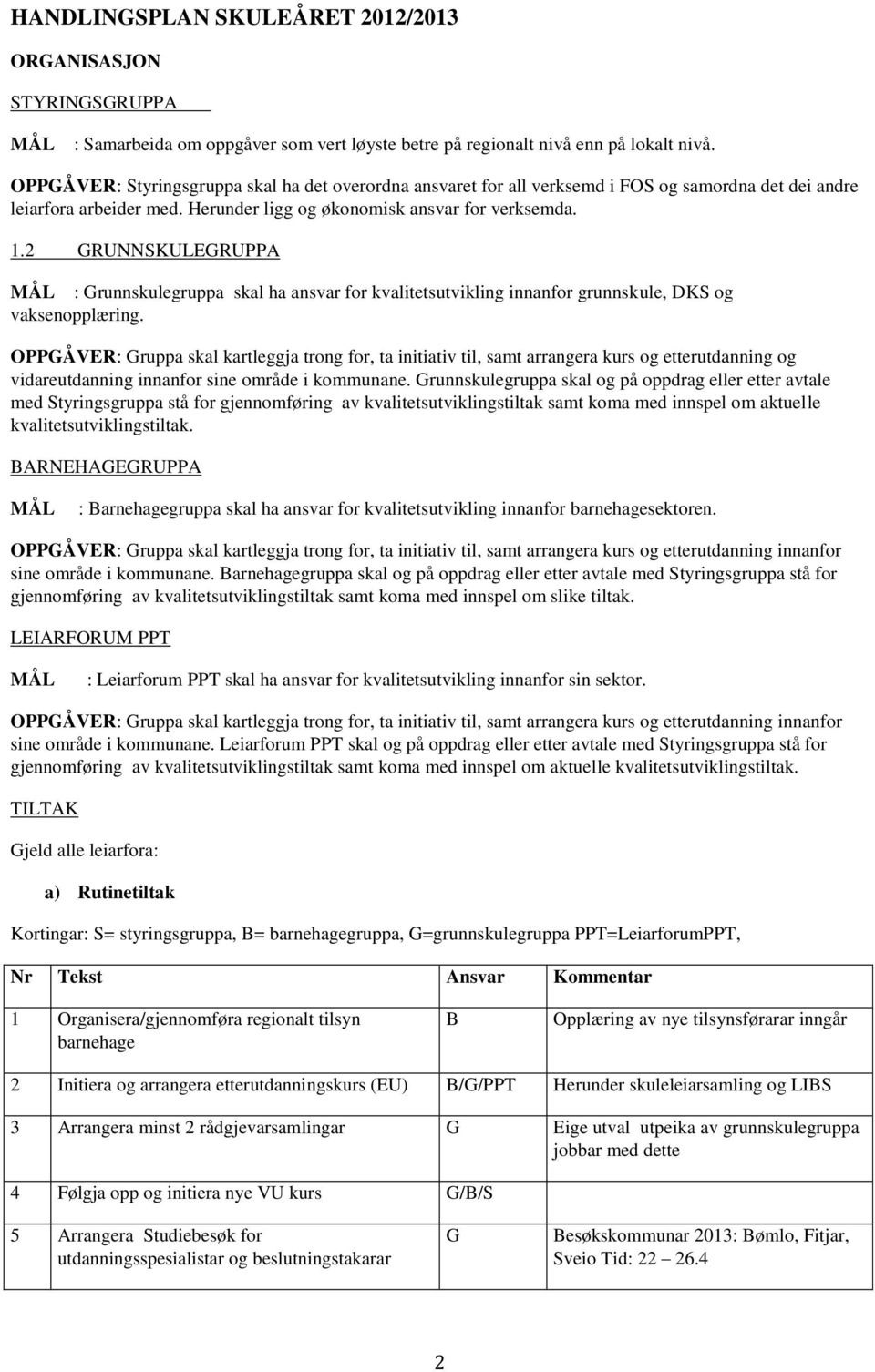 2 RUNNSKULERUPPA : runnskulegruppa skal ha ansvar for kvalitetsutvikling innanfor grunnskule, DKS og vaksenopplæring.