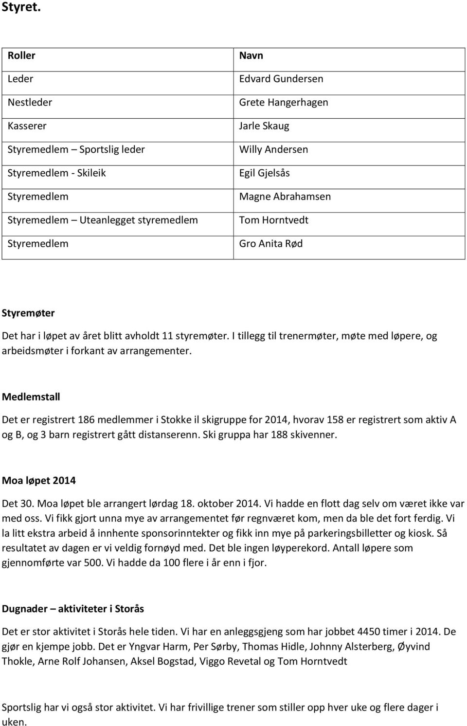 Andersen Egil Gjelsås Magne Abrahamsen Tom Horntvedt Gro Anita Rød Styremøter Det har i løpet av året blitt avholdt 11 styremøter.