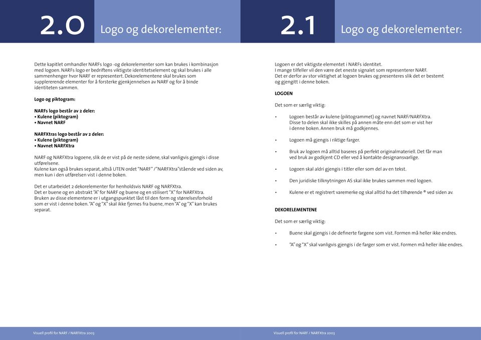 Dekorelementene skal brukes som supplererende elementer for å forsterke gjenkjennelsen av NARF og for å binde identiteten sammen.