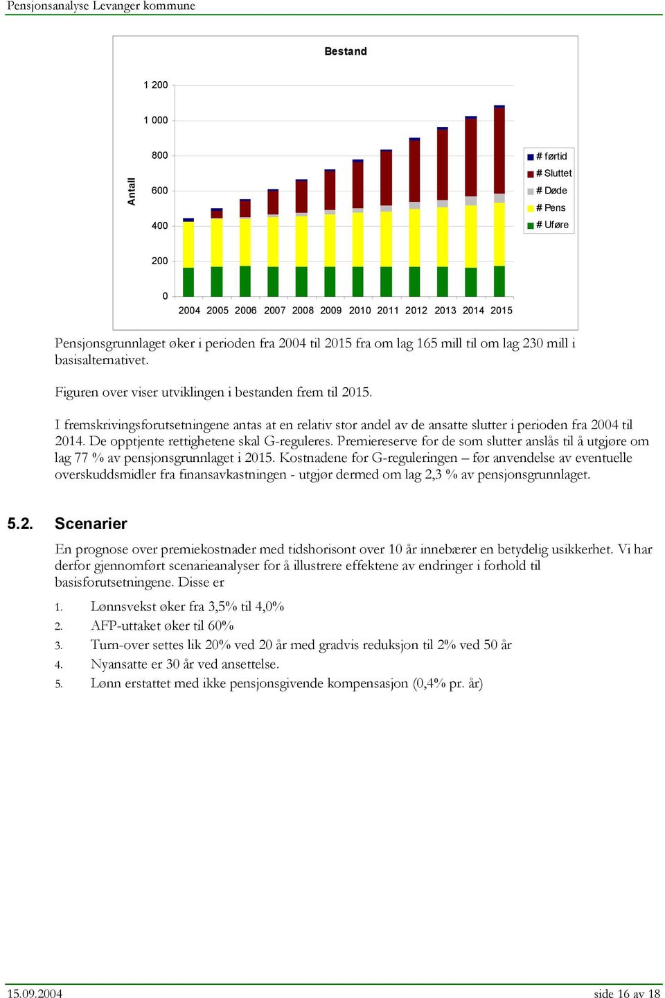 I fremskrivingsforutsetningene antas at en relativ stor andel av de ansatte slutter i perioden fra 2004 til 2014. De opptjente rettighetene skal G-reguleres.