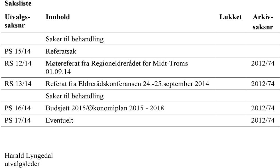 14 2012/74 RS 13/14 Referat fra Eldrerådskonferansen 24.-25.