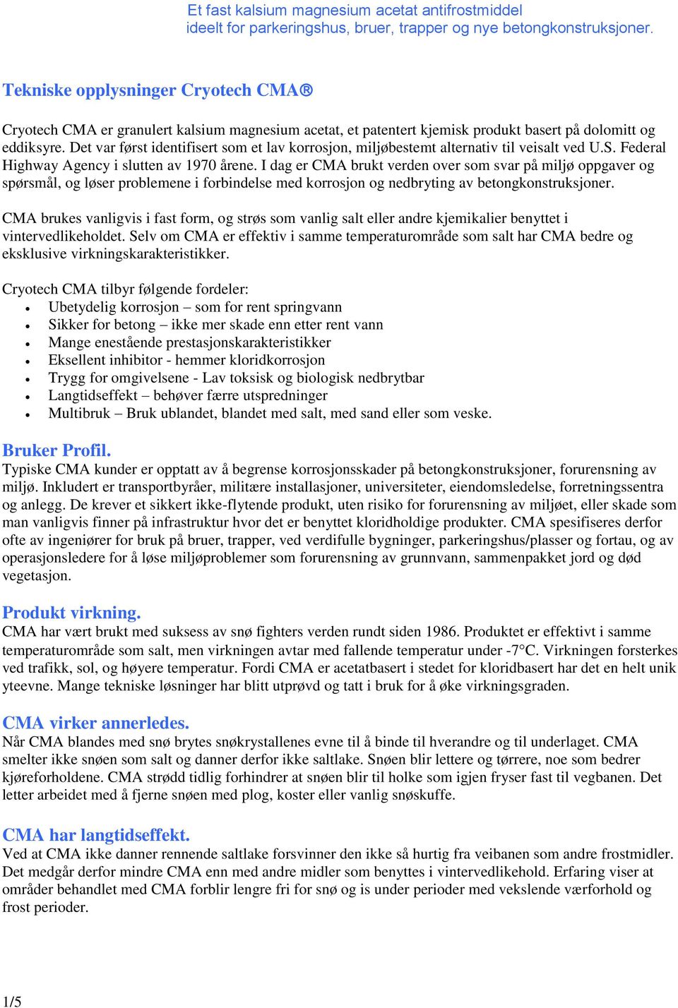 Tekniske opplysninger Cryotech CMA - PDF Gratis nedlasting