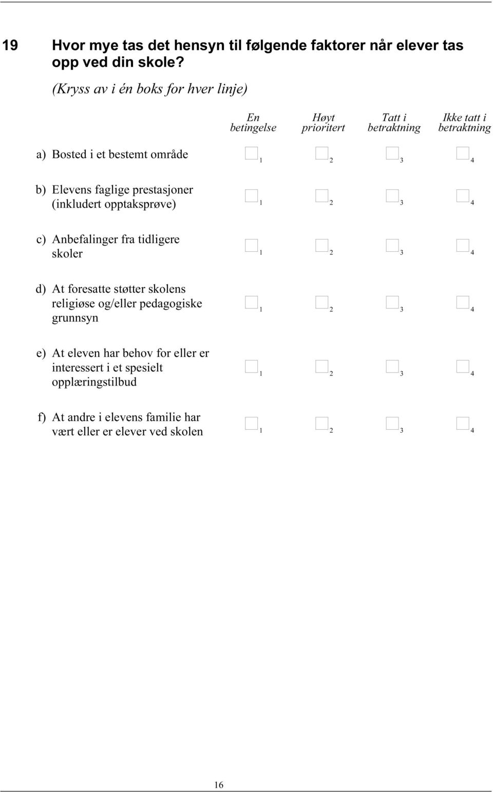 3 4 b) Elevens faglige prestasjoner (inkludert opptaksprøve) 3 4 c) Anbefalinger fra tidligere skoler 3 4 d) At foresatte støtter skolens