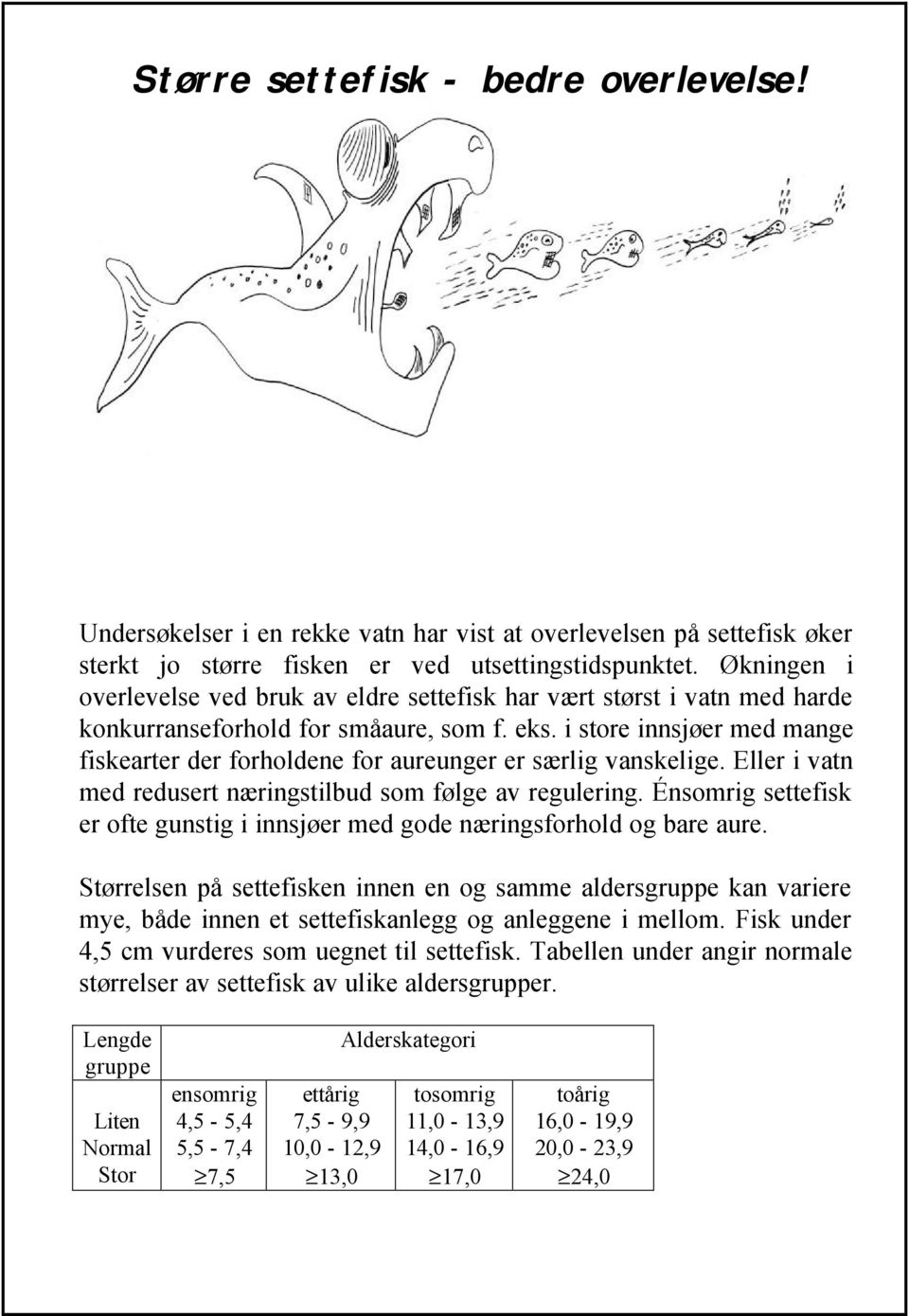 i store innsjøer med mange fiskearter der forholdene for aureunger er særlig vanskelige. Eller i vatn med redusert næringstilbud som følge av regulering.