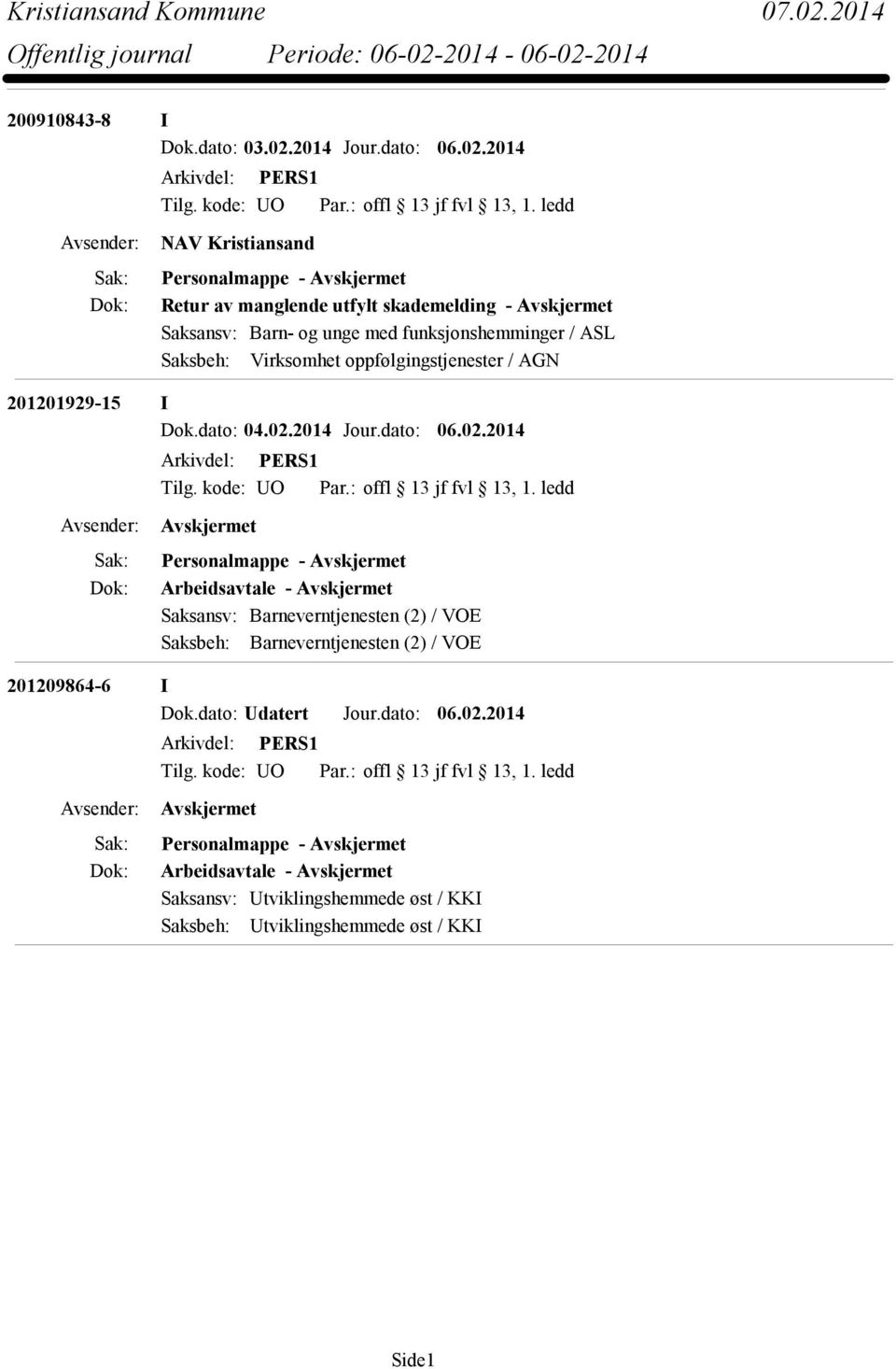 AGN 201201929-15 I Dok.dato: 04.02.2014 Jour.dato: 06.02.2014 Arkivdel: PERS1 Par.: offl 13 jf fvl 13, 1.