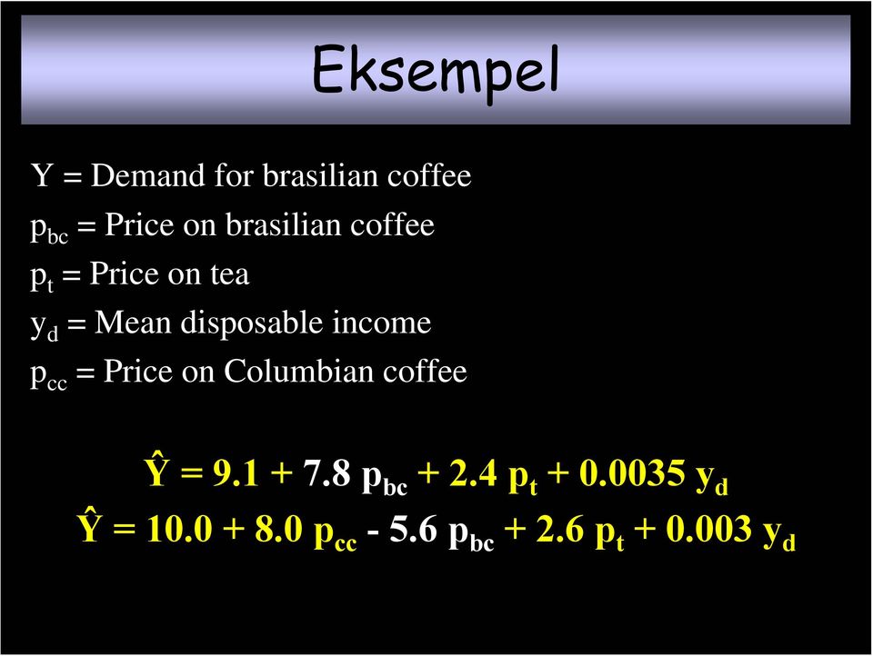 income p cc = Price on Columbian coffee Ŷ = 9.1 + 7.