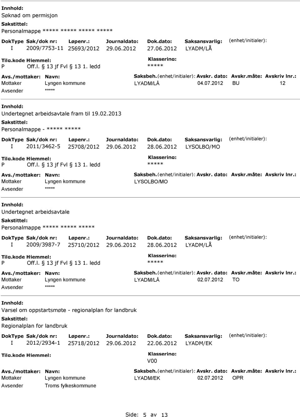 2013 ersonalmappe - 2011/3462-5 25708/2012 nnhold: ndertegnet arbeidsavtale ersonalmappe 2009/3987-7