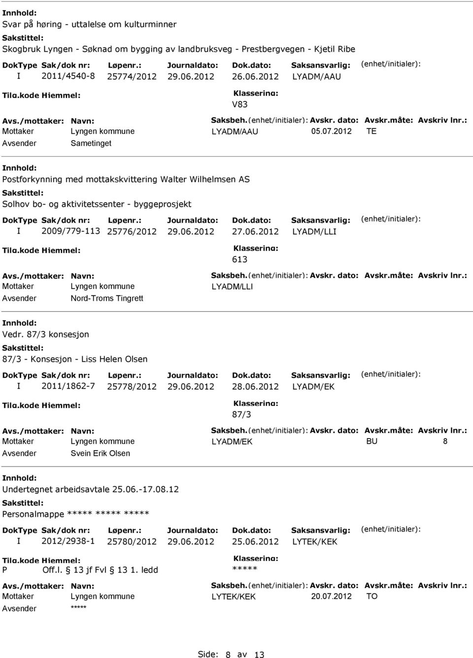 2012 TE Sametinget nnhold: ostforkynning med mottakskvittering Walter Wilhelmsen AS Solhov bo- og aktivitetssenter - byggeprosjekt 2009/779-113 25776/2012 LYADM/LL