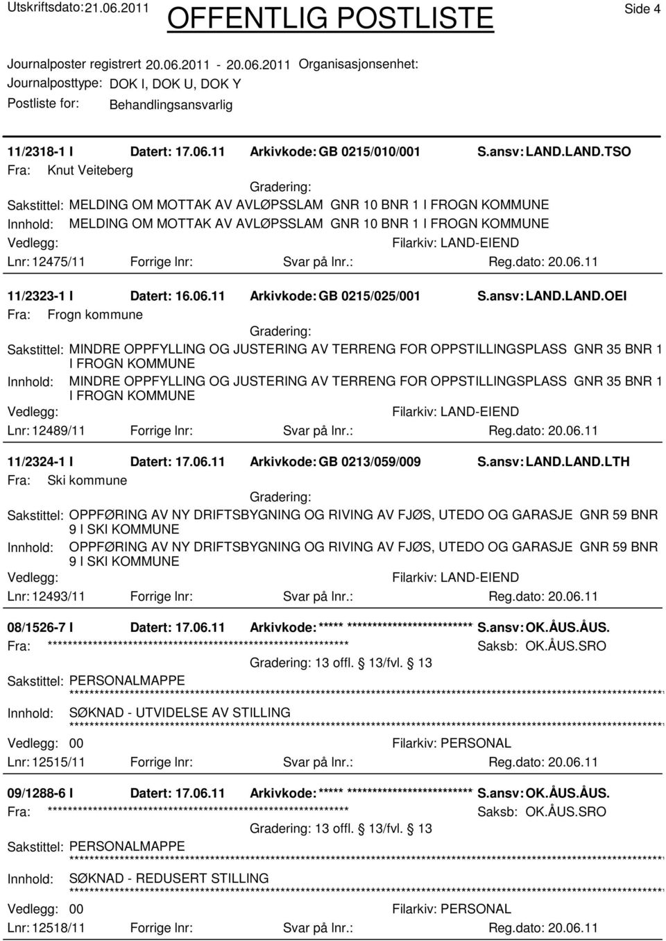 Svar på lnr.: 11/2323-1 I Datert: 16.06.11 Arkivkode:GB 0215/025/001 S.ansv: LAND.