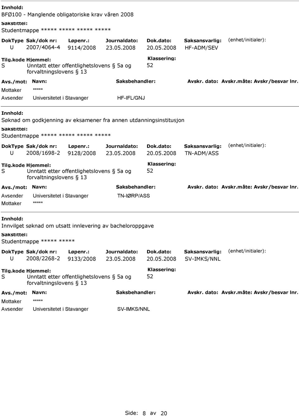 2008/1698-2 9128/2008 TN-ADM/A nntatt etter offentlighetslovens 5a og TN-ØR/A nnvilget søknad om utsatt