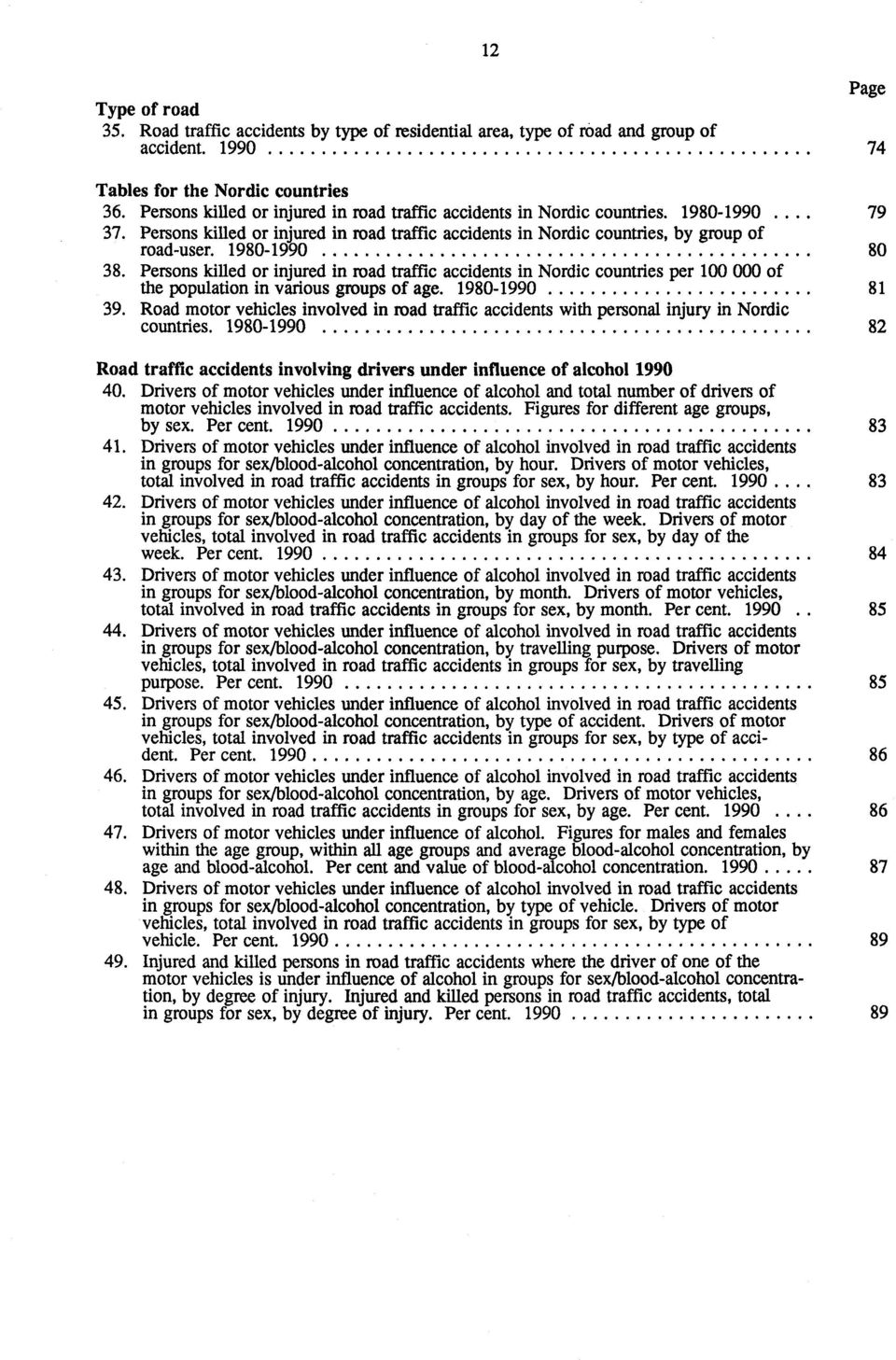 19801990 80 38. Persons killed or injured in road traffic accidents in Nordic countries per 100 000 of the population in various groups of age. 19801990 81 39.