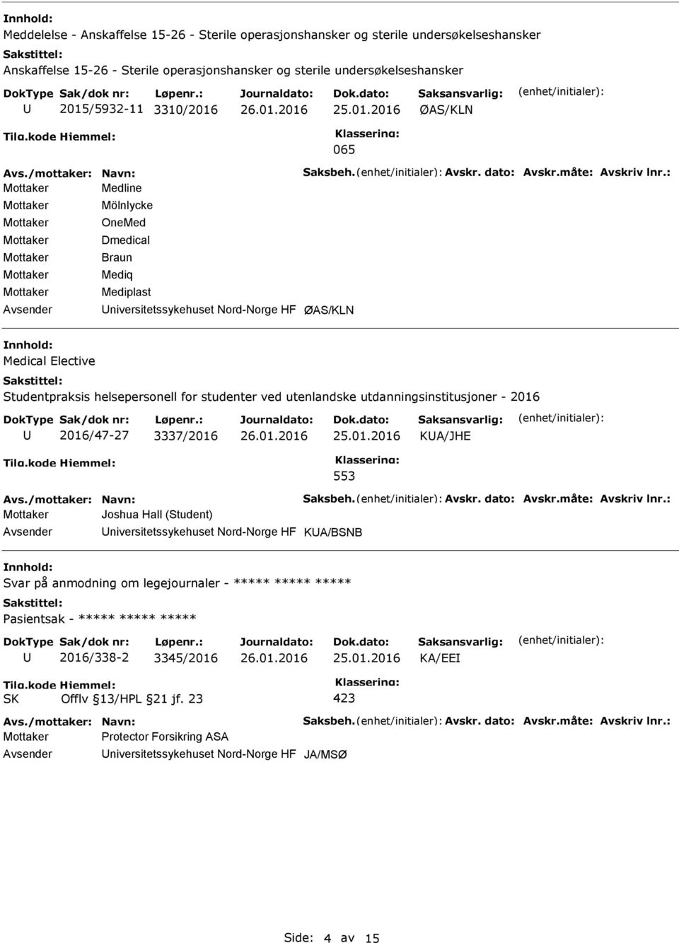 : Mottaker Medline Mottaker Mottaker Mottaker Mottaker Mottaker Mottaker Mölnlycke OneMed Dmedical Braun Mediq Mediplast niversitetssykehuset Nord-Norge HF ØAS/KLN Medical Elective Studentpraksis