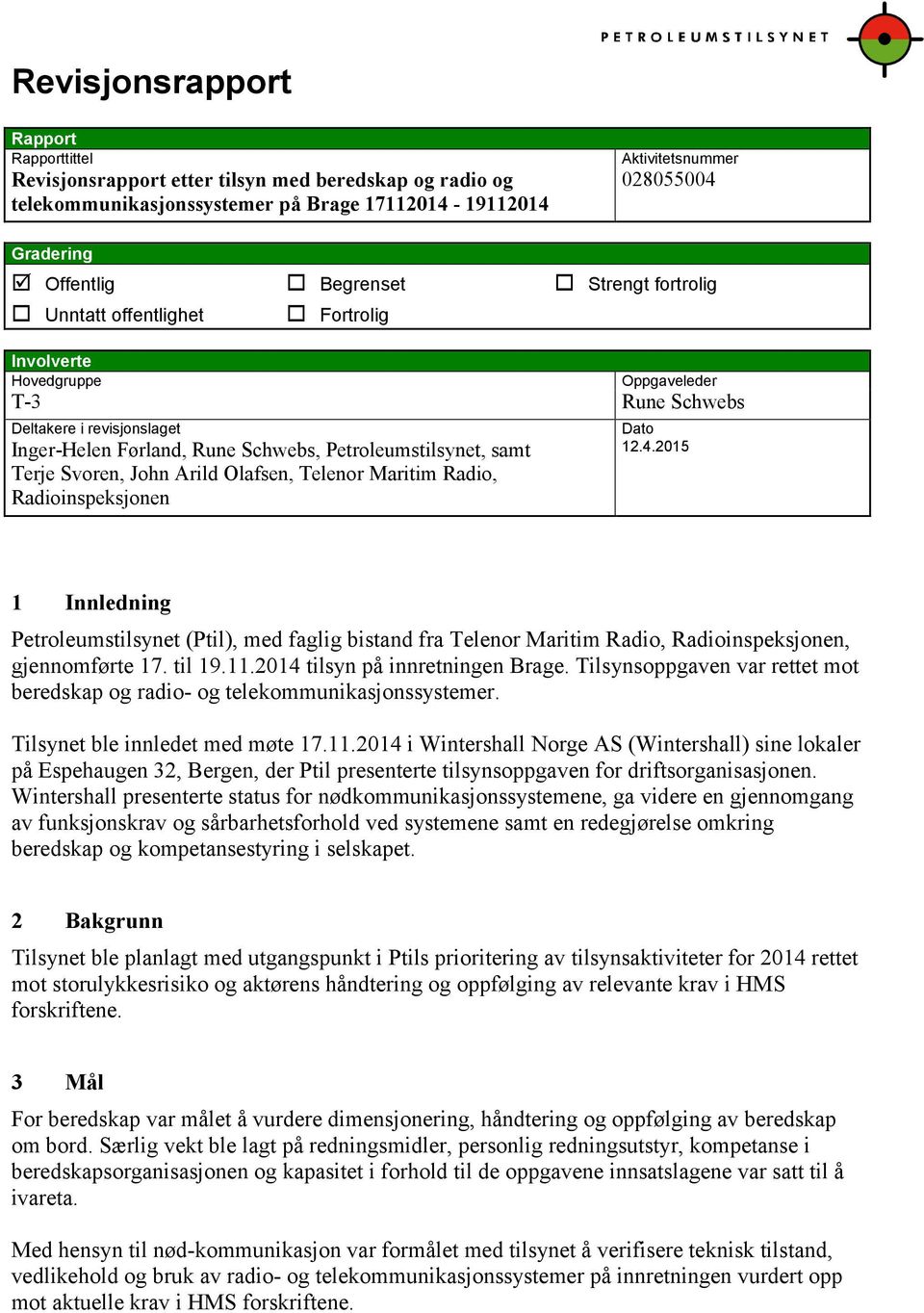 Terje Svoren, John Arild Olafsen, Telenor Maritim Radio, Radioinspeksjonen Dato 12.4.