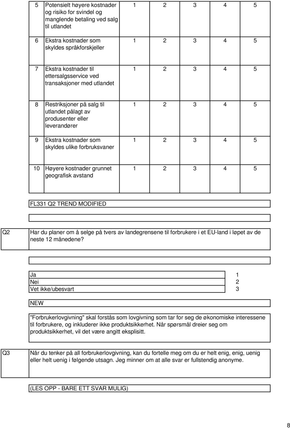 avstand 5 FL Q TREND MODIFIED Q Har du planer om å selge på tvers av landegrensene til forbrukere i et EU-land i løpet av de neste månedene?