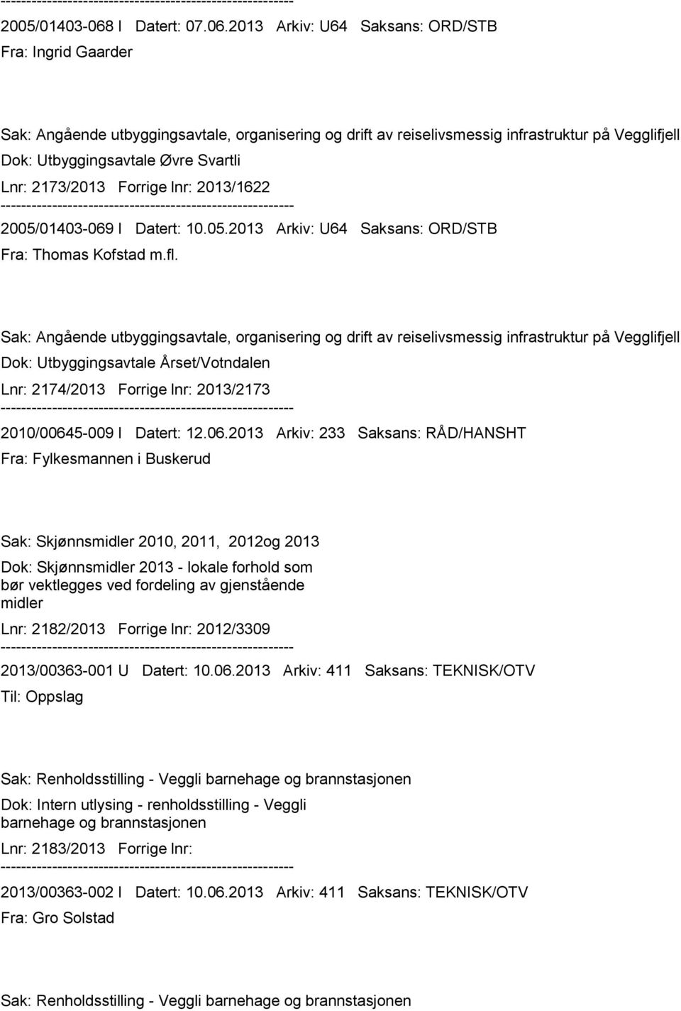 2013 Arkiv: U64 Saksans: ORD/STB Fra: Ingrid Gaarder Sak: Angående utbyggingsavtale, organisering og drift av reiselivsmessig infrastruktur på Vegglifjell Dok: Utbyggingsavtale Øvre Svartli Lnr: