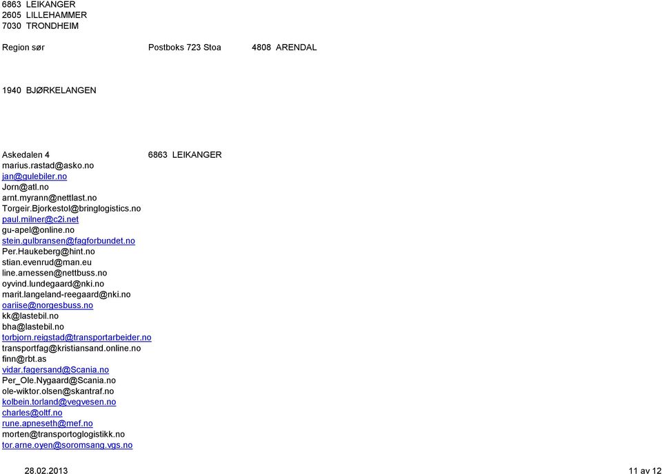 no oyvind.lundegaard@nki.no marit.langeland-reegaard@nki.no oariise@norgesbuss.no kk@lastebil.no bha@lastebil.no torbjorn.reigstad@transportarbeider.no transportfag@kristiansand.online.no finn@rbt.