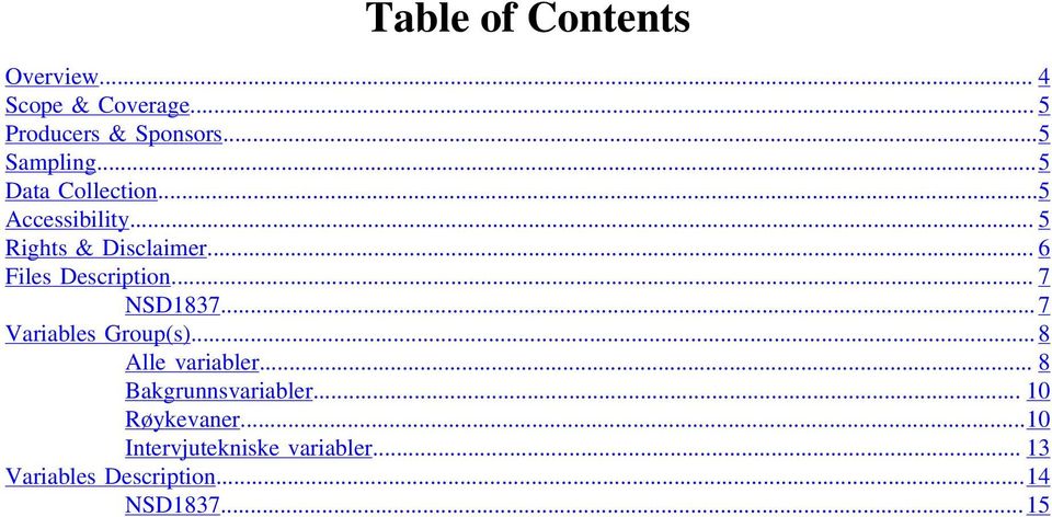 .. 7 NSD1837... 7 Variables Group(s)... 8 Alle variabler... 8 Bakgrunnsvariabler.