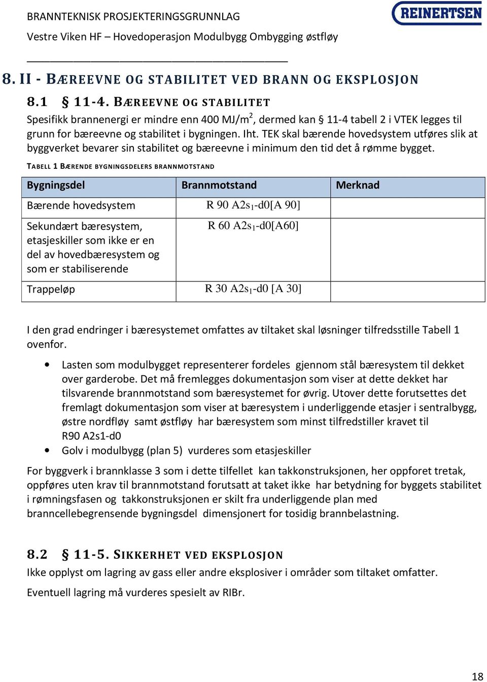 TEK skal bærende hovedsystem utføres slik at byggverket bevarer sin stabilitet og bæreevne i minimum den tid det å rømme bygget.