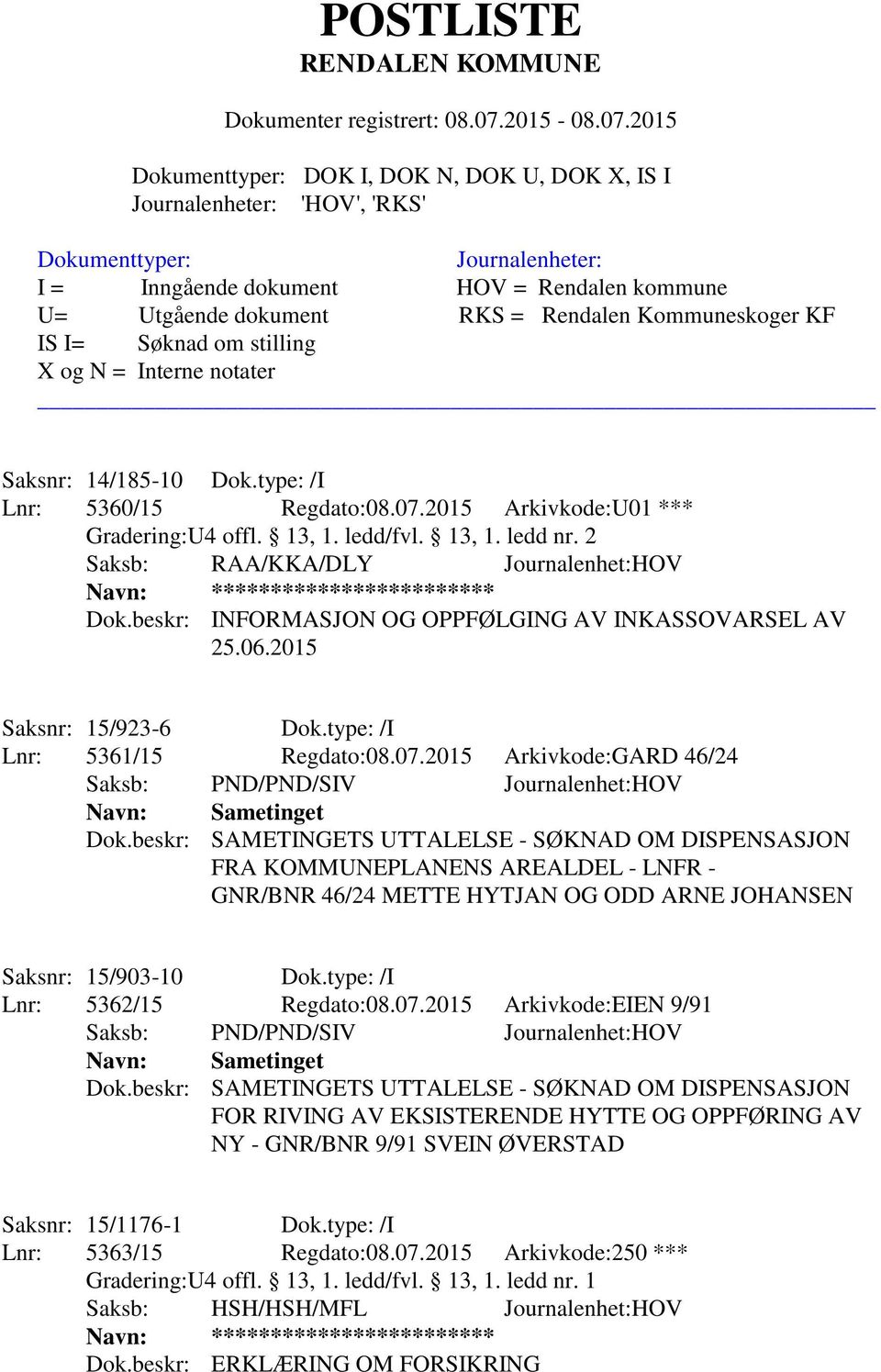 2015 Arkivkode:GARD 46/24 Navn: Sametinget Dok.