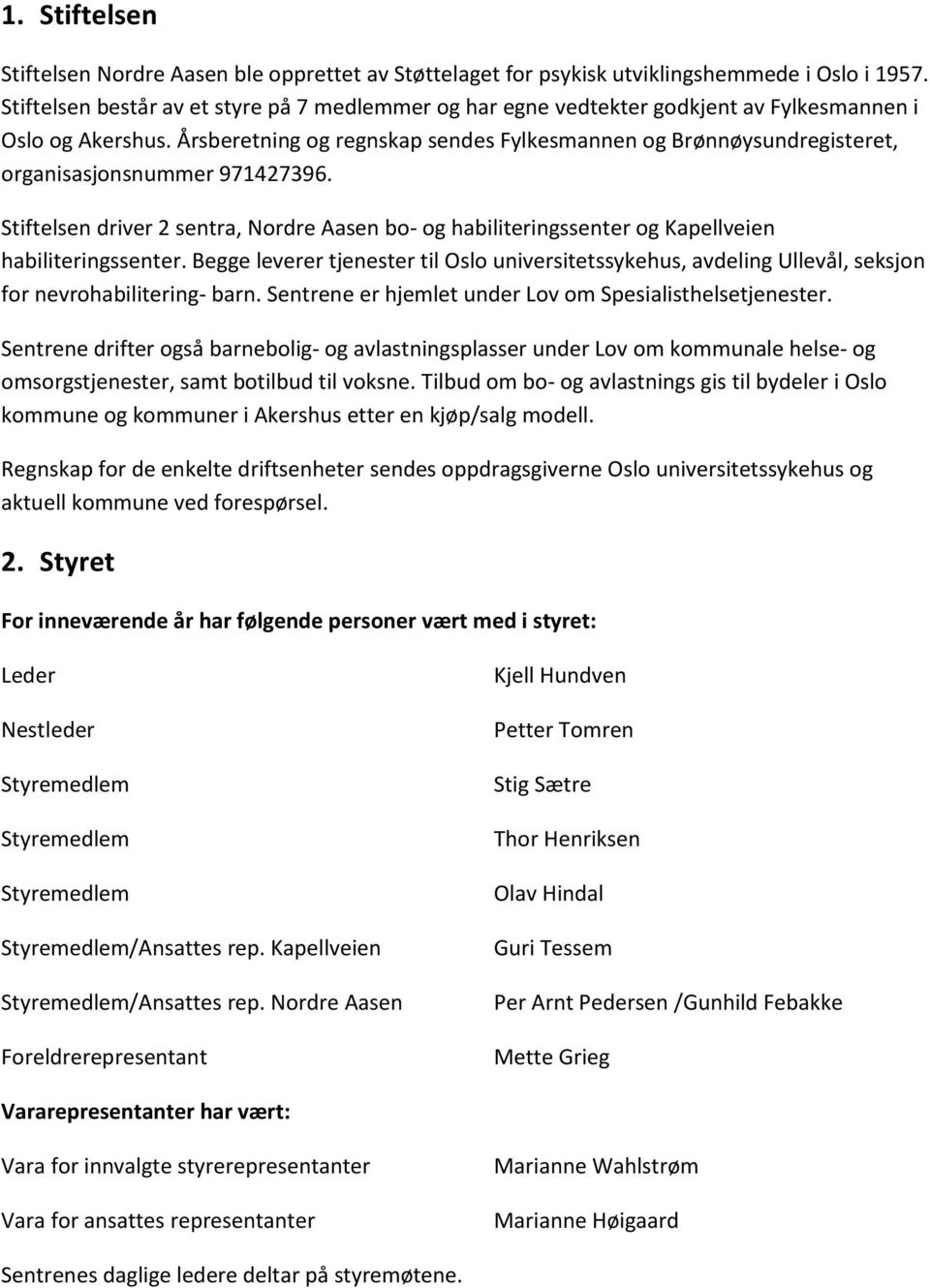Årsberetning og regnskap sendes Fylkesmannen og Brønnøysundregisteret, organisasjonsnummer 971427396.