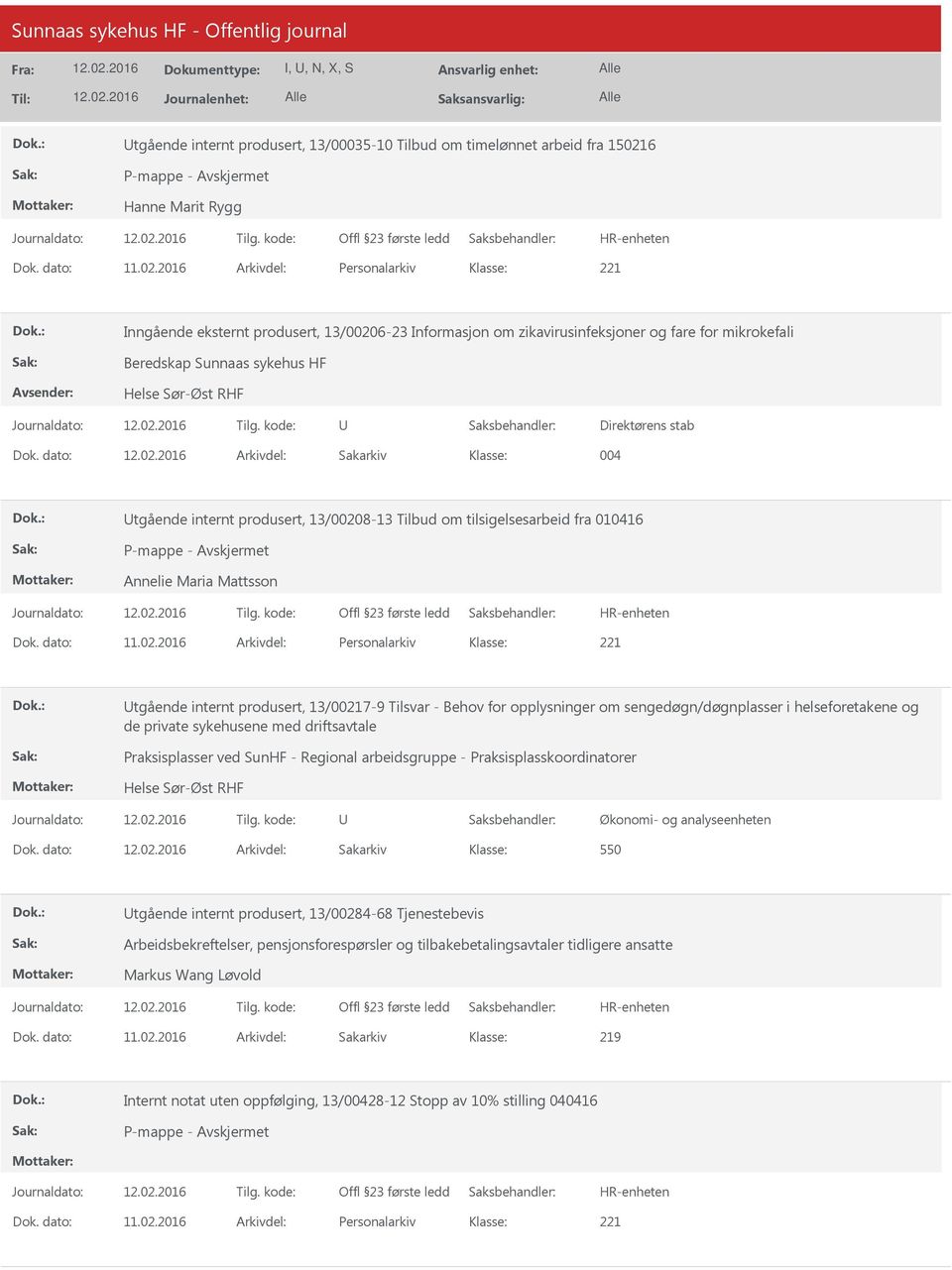 2016 Arkivdel: Personalarkiv Inngående eksternt produsert, 13/00206-23 Informasjon om zikavirusinfeksjoner og fare for mikrokefali Beredskap Sunnaas sykehus HF Direktørens stab Dok.