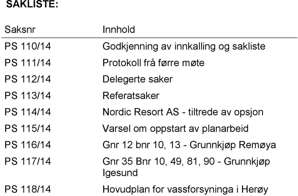 Referatsaker Nordic Resort AS - tiltrede av opsjon Varsel om oppstart av planarbeid Gnr 12 bnr 10,