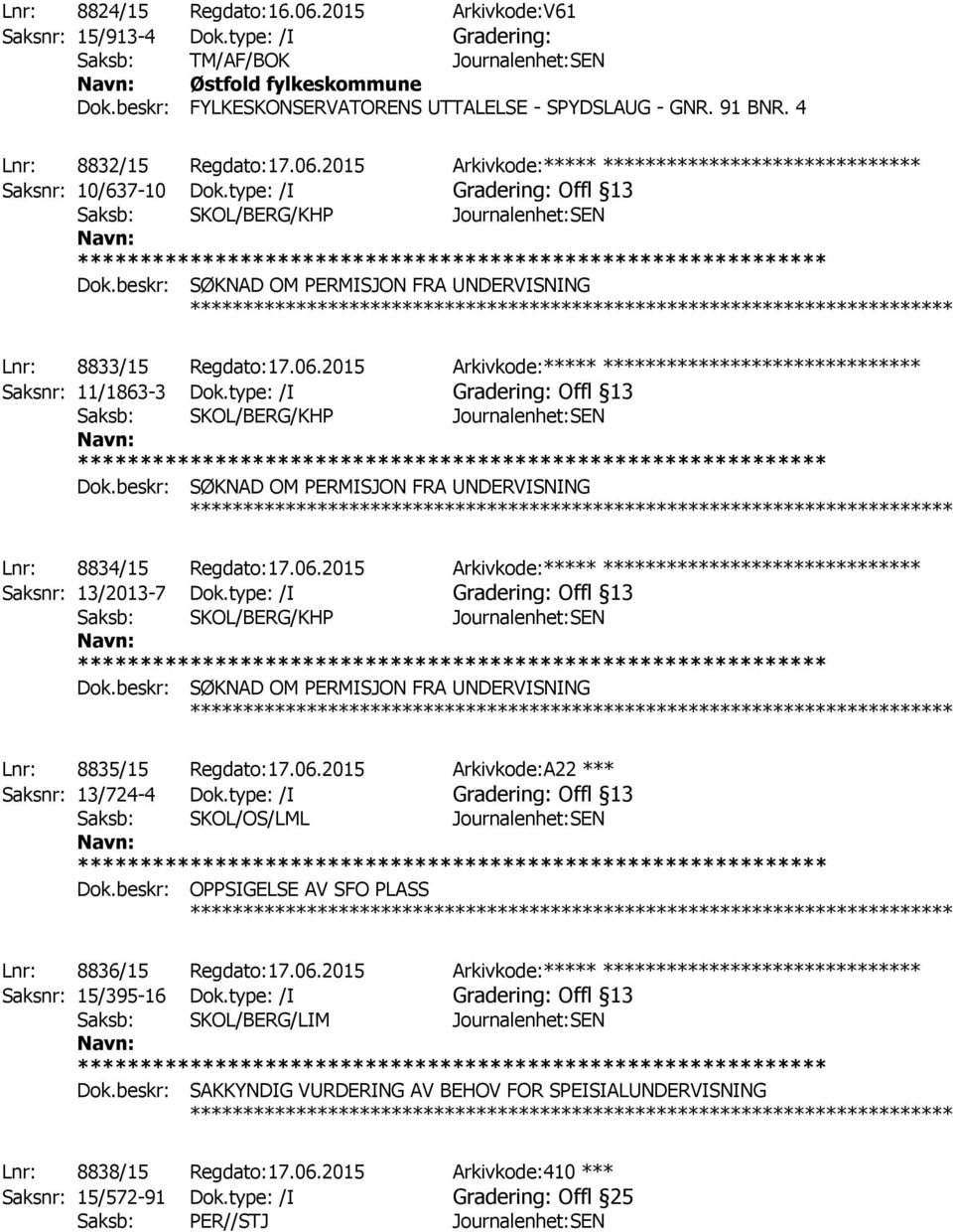 beskr: SØKNAD OM PERMISJON FRA UNDERVISNING ************ Lnr: 8833/15 Regdato:17.06.2015 Arkivkode:***** ****************************** Saksnr: 11/1863-3 Dok.