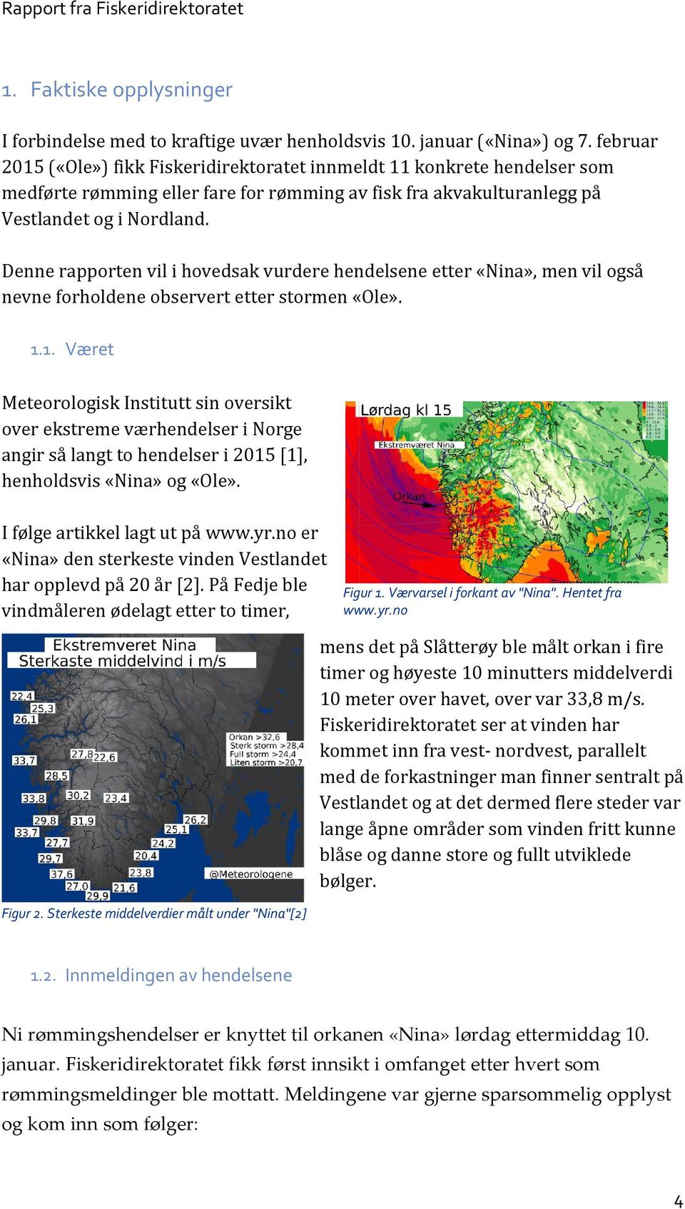 Denne rapporten vil i hovedsak vurdere hendelsene etter «Nina», men vil også nevne forholdene observert etter stormen «Ole». 1.